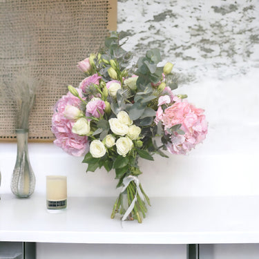 White Roses, Pink Hydrangea, Lisianthus, Hand-Tied Bouquet,Buy White Roses Online